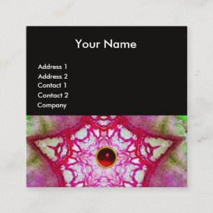 CARTÃO DE VISITA QUADRADO ABSTRATO VERDE STAR, RUBY GEMSTONE MONOGRAM