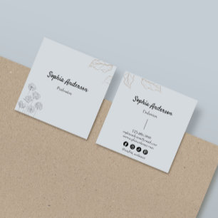 Cartão De Visita Quadrado Acentos Florais Minimalistas Elegantes