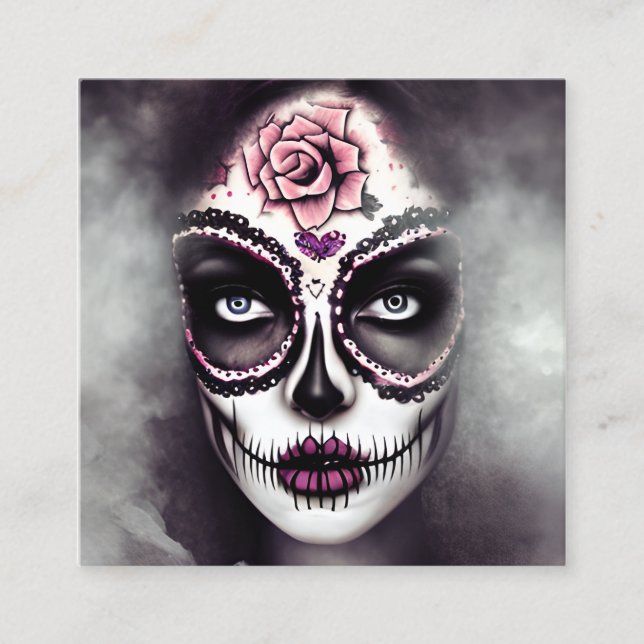Cartão De Visita Quadrado Açúcar Crânio Mulher Escura Grunge Gótica Steampun (Frente)