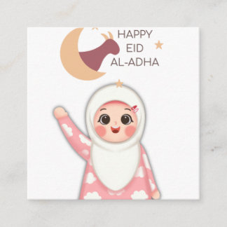 Cartão De Visita Quadrado Adesivo Redondo de Menina Muçulmana Feliz no Eid A