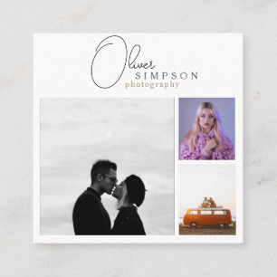 Cartão De Visita Quadrado Adicionar 3 Fotografias Script Fotografia QR
