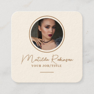 Cartão De Visita Quadrado Adicionar Creme de Assinatura Dourada de Foto Circ