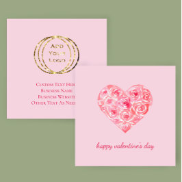 Cartão De Visita Quadrado Adicionar logotipo Cor d'água rosa Namorados cardí