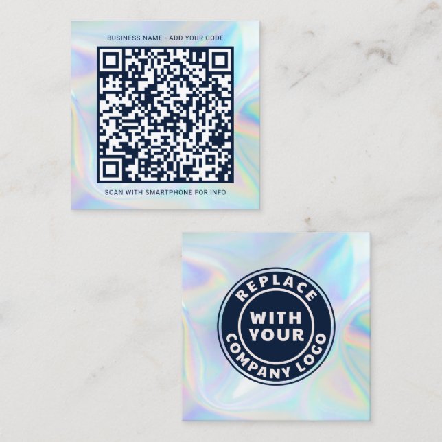 Cartão De Visita Quadrado Adicionar logotipo de empresa e código QR DIY Holo (Frente/Verso)