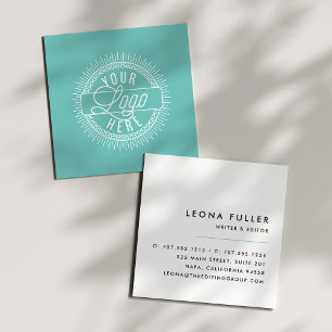 Cartão De Visita Quadrado Adicione seu logotipo Preto, Branco e Aqua moder