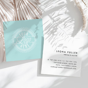 Cartão De Visita Quadrado Adicione seu logotipo Preto, Branco e Mar Modern