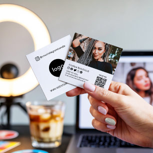 Cartão De Visita Quadrado Adicione sua foto de logotipo Código QR moderna mí