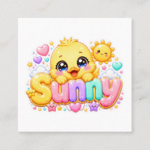 Cartão De Visita Quadrado Adorável Kawaii Franguinho Ensolarado Nome Pastel 