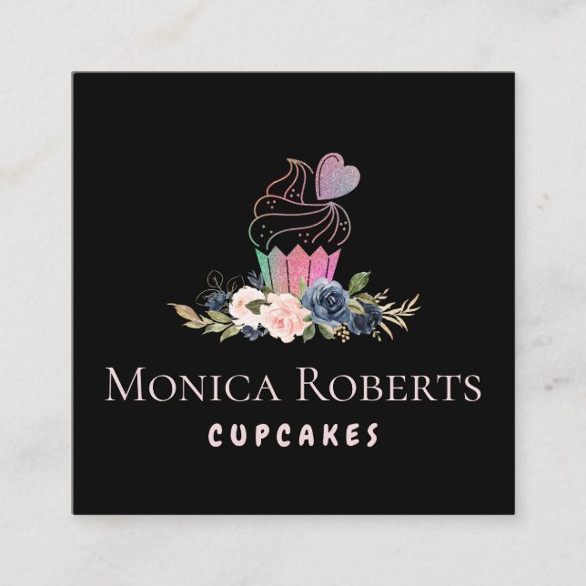 Cartão De Visita Quadrado adorável padaria de brilho floral (Frente)