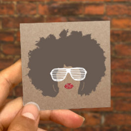Cartão De Visita Quadrado Afro Hair Beauty Girl Stylist Rustic Kraft