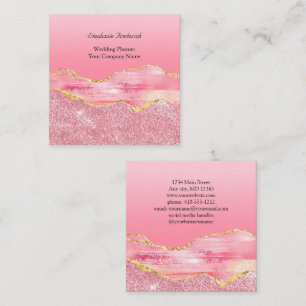 Cartão De Visita Quadrado Ágata Brilho Dourado Rosa Negócios Pequenos da Mod
