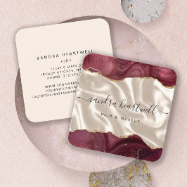 Cartão De Visita Quadrado Agate Burgundy Dourada Glitter Ivory Silk