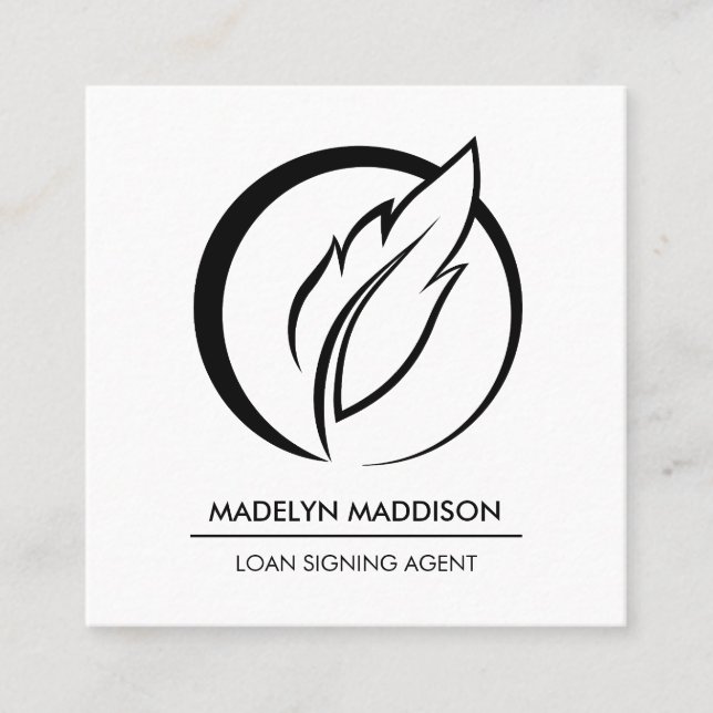 Cartão De Visita Quadrado Agente de Assinatura de Empréstimo Notário Preto e (Frente)