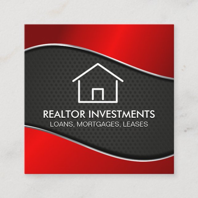 Cartão De Visita Quadrado Agente imobiliário | Metálico Vermelho | Malha per (Frente)