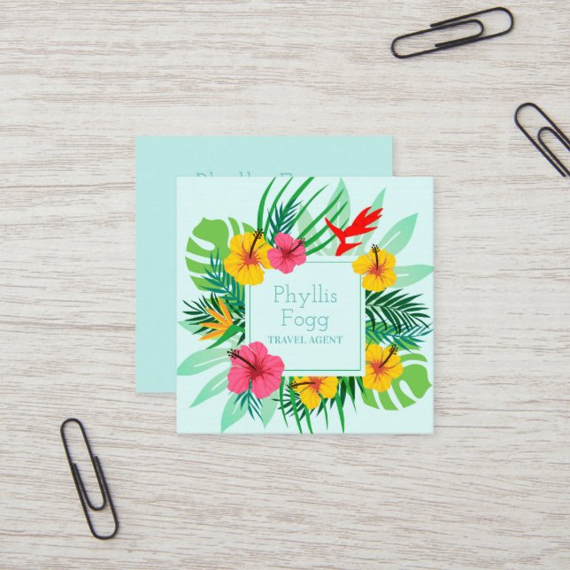 Cartão De Visita Quadrado Agente tropical da agência de viagens da fronda da (Frente/Verso In Situ)