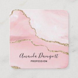 Cartão De Visita Quadrado Agite de Blush Rosa com Elegante de Fita Dourada