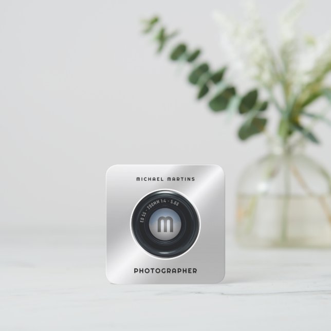 Cartão De Visita Quadrado Aguarde a imagem da câmera fotográfica (Em pé/Frente)