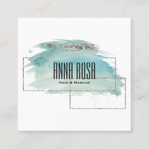 Cartão De Visita Quadrado Aguarela de prata geométrica de turquesa do *~*
