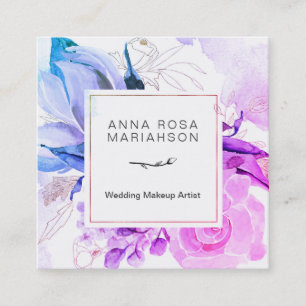 Cartão De Visita Quadrado Aguarela vibrante floral moderna elegante do *~*