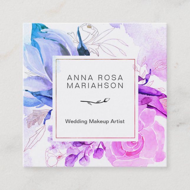 Cartão De Visita Quadrado Aguarela vibrante floral moderna elegante do *~* (Frente)
