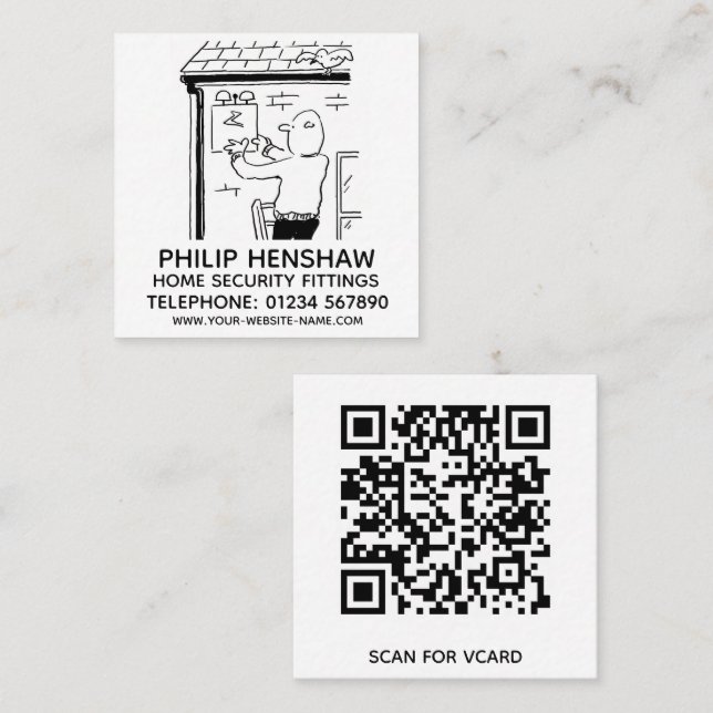 Cartão De Visita Quadrado Alarmes e dispositivos de segurança para uso domés (Frente/Verso)