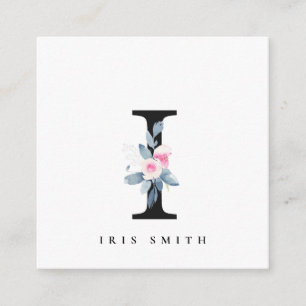 CARTÃO DE VISITA QUADRADO ALFABETES BLUES AZUIS FLORAL NOMEADAMENTE LETRA I