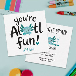 Cartão De Visita Quadrado Alotl Diversão Cute Axolote Azul Dia de Jogo Pintu