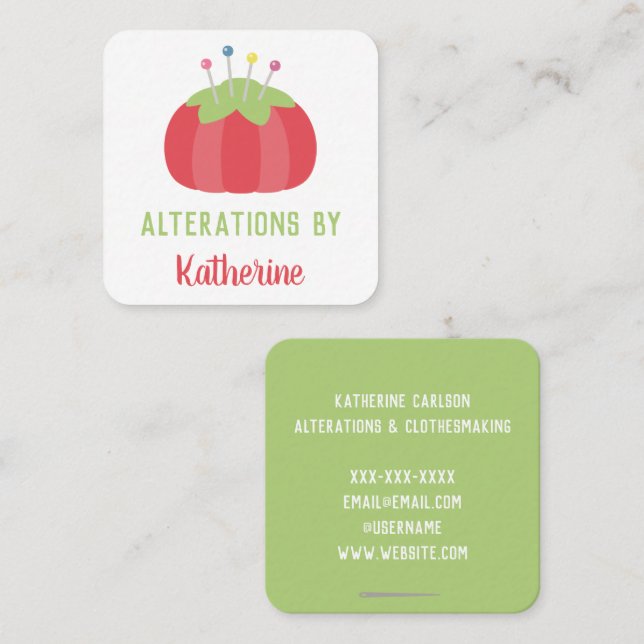 Cartão De Visita Quadrado Alteração do Pincushion do Dressmaker (Frente/Verso)