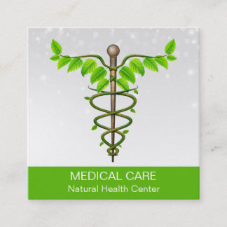 Cartão De Visita Quadrado Alternativo Médico Caduco Verde Folha Branca