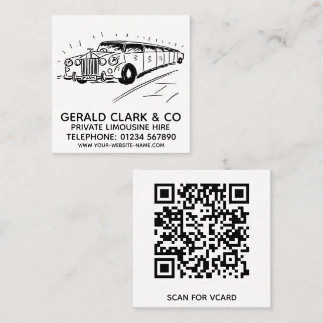 Cartão De Visita Quadrado Aluguel de Limousine de Espalho de Luxo (Frente/Verso)