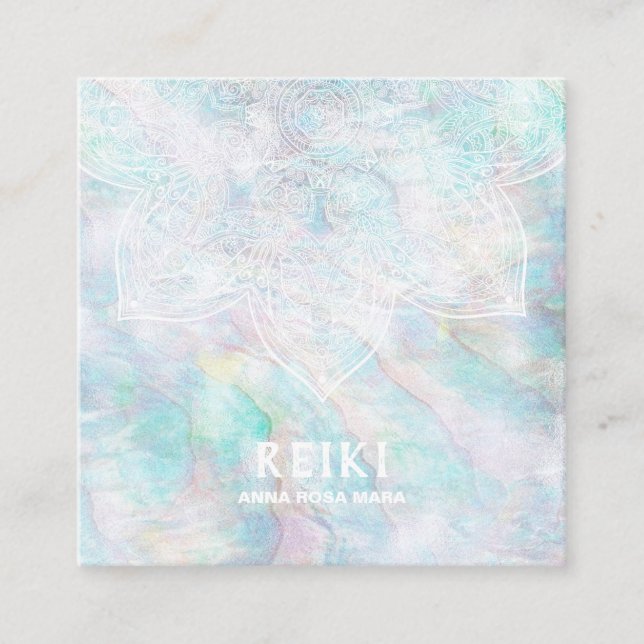 Cartão De Visita Quadrado *~* Amarelo branco Lacey Mandala Pastel azul rosa  (Frente)