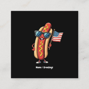 Cartão De Visita Quadrado American Flag Engraçado Hotdog Sunglass 4 de julho