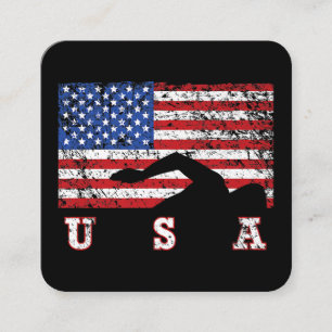 Cartão De Visita Quadrado American Flag USA Gift Natação Team Premium