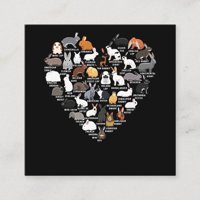 Cartão De Visita Quadrado Amor Coelhinho Engraçado Coração de Coelho (Frente)