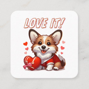 Cartão De Visita Quadrado Amor de Corgi Fofo