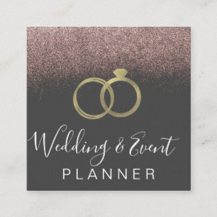 Cartão De Visita Quadrado Anel Falso Dourado Planejador de Casamento e Event