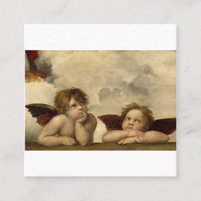 Cartão De Visita Quadrado Angels Cherubs Raphael Santi Sistine Madonna Sweet (Frente)