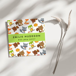 Cartão De Visita Quadrado Animais Florestais, Crianças Brincam, Centro de At