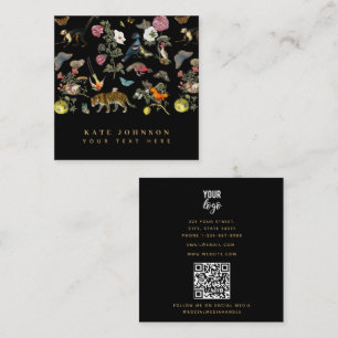 Cartão De Visita Quadrado Animais Selvagens Botânicas Escuros Vintage na Flo