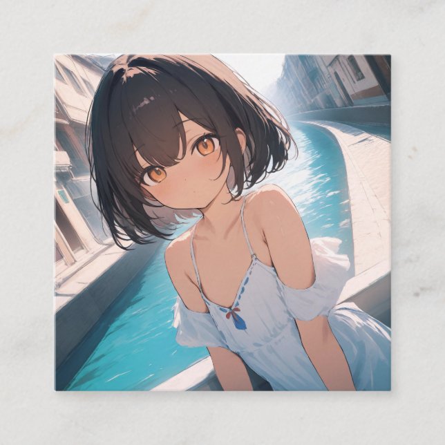 Cartão De Visita Quadrado Anime Poolside (Frente)