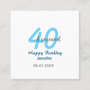 Cartão De Visita Quadrado aniversário de 40 anos renovado nome data azul neg