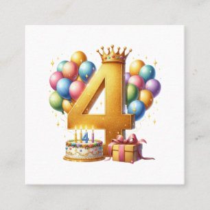Cartão De Visita Quadrado Aniversário de 4 anos dourado