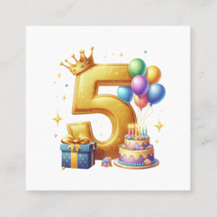 Cartão De Visita Quadrado Aniversário de 5 anos dourado