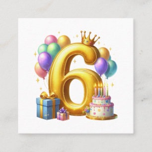 Cartão De Visita Quadrado Aniversário de 6 anos dourado