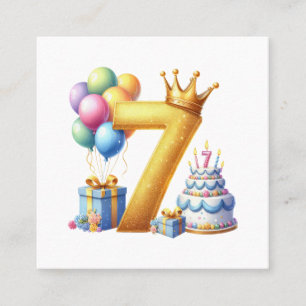 Cartão De Visita Quadrado Aniversário de 7 anos dourado