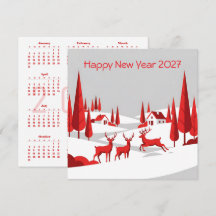 Cartão de Visita Quadrado Ano Novo 2027 Calendário