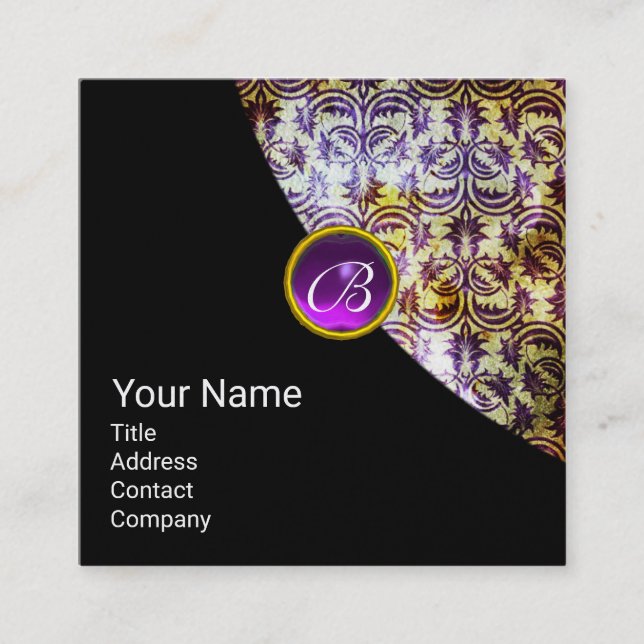 Cartão De Visita Quadrado ANTÁQUIO PÚPULO PÚPULO GEM MONOGRAMA Pearl Preto (Frente)