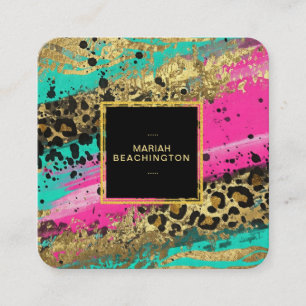 Cartão De Visita Quadrado **aP93 Abstrato de Leopardo Nó Dourado