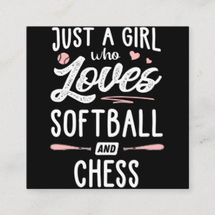 Cartão De Visita Quadrado Apenas Uma Menina Que Ama Softball E Xadrez.