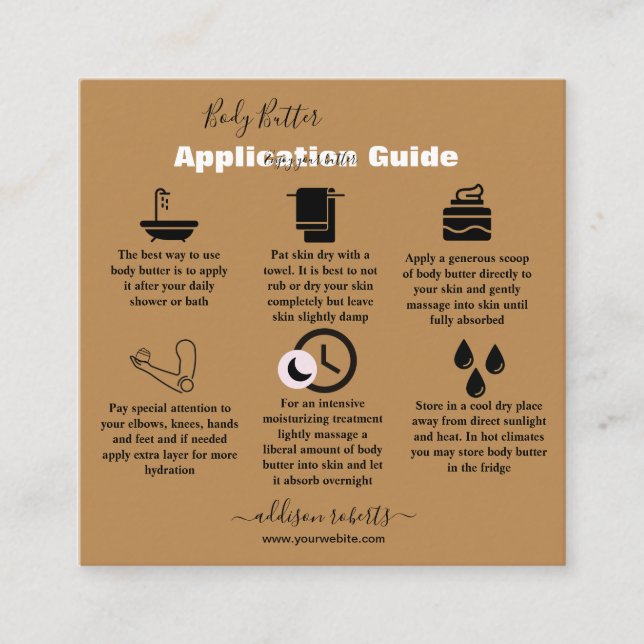 Cartão De Visita Quadrado Aplicação de Manteiga Corporal Terrac Profissional (Frente)